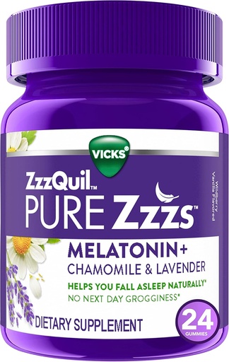 [BRSWGZAPOB5WAE3D] ZzzQuil PURE Zzzs Melatonin Gummies, Sleep Aid, Melatonin 2mg, with Chamomile & Lavender, Melatonin Sleep Gummies, Sleep Aids for Adults, Wildberry Vanilla Flavored, 24 Sleep Gummies