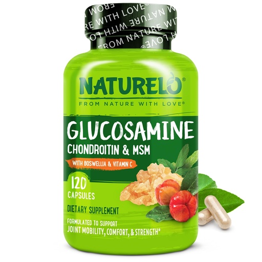 [BRSWGAYYOZ6QMC3Z] NATURELO Glucosamine Chondroitin MSM with Boswellia and Vitamin C - Supplement for Joint Comfort, Mobility, and Strength - 120 Capsules