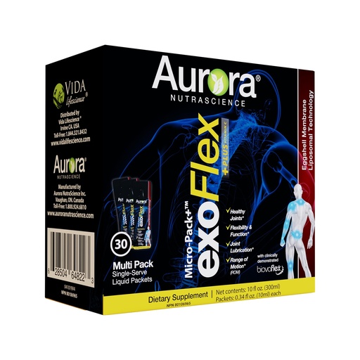 [BRSW2AYLDIPWEEIY] Aurora Nutrascience Micro-Pack Liposomal exoFlex+ - Liquid Vitamin C Supplement, Eggshell Membrane with BiovaFlex, Curcumin, & Boswellia, for Men & Women - 30 Single-Serve Packets