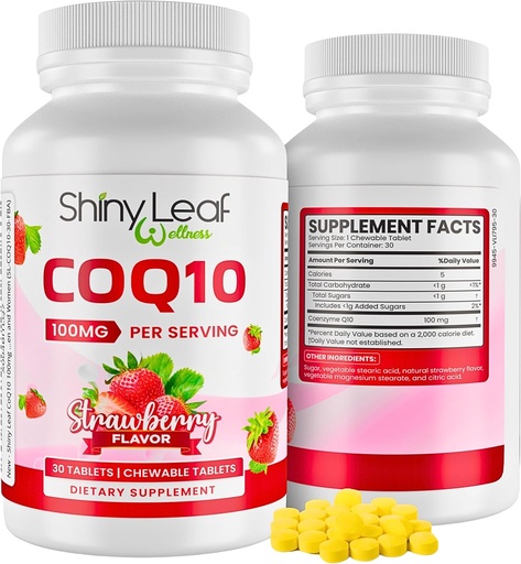 [BRSRA2YKOQNWM2AU] Shiny Leaf CoQ10 100mg - Chewable CoQ10 Supplement - Coenzyme Q10 for Heart Health & Energy - Natural Co Q 10 Supplement - For Cardiovascular Wellness - 100mg Chewable Tablets, 30 Tablets, Made in USA
