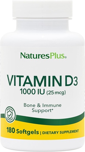 [BRSWIYQHDIAA4E3K] Natures Plus Vitamin D3 (Cholecalciferol) - 1000 iu, 180 Softgels - Nutritional Support for Healthy Bones & Immune System Support - Bioavailable Active Form - Gluten-Free - 180 Servings