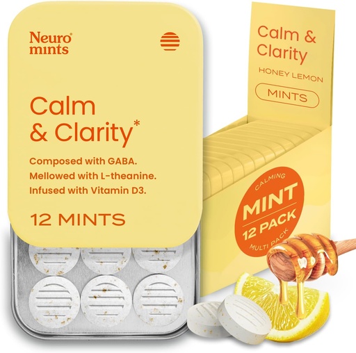 [BRSWYFD7CMFBYEQZ] NeuroGum Calm &amp; Clarity Mints (144 piezas) - Azúcar gratis con L-theanine + GABA + Vitamina D3 - Suplementos cerebrales nootrópicos para la memoria - Mejoras calma, alivio de estrés para hombres &amp; mujeres - Honey Lemon
