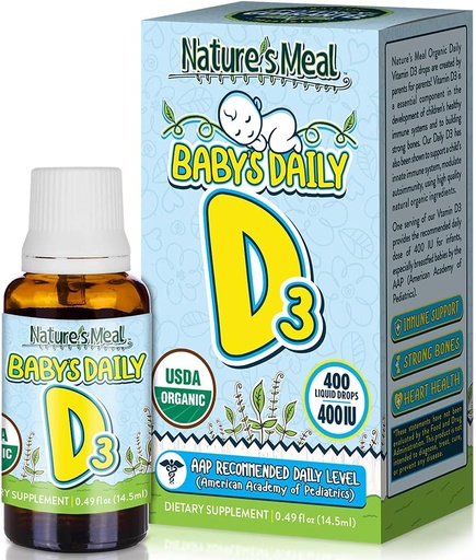 [BRSWYAIBDMNAO3A3] Nature's Meal - Vitamine D druppels voor zuigelingen, Baby Vitamine D druppels voor het immuunsysteem, Hart Gezondheid, en Bone Health, Liquid Vitamine D met Vitamine D3 400 IE per Serving, Unflavored, 14,5 ml