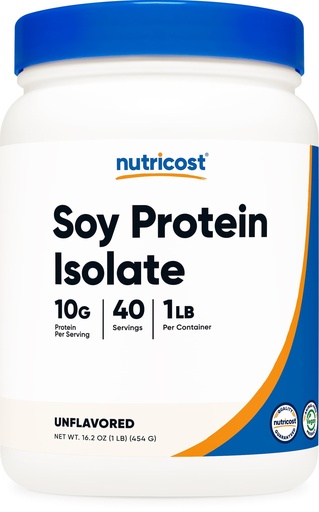 [BRSRAGA6CAIGMHI6] Nutricost Soy Protein Isolate Powder, 1 LB Unflavored - 10 Grams of Protein Per Serving, Vegan, GMO-Free & Gluten Free