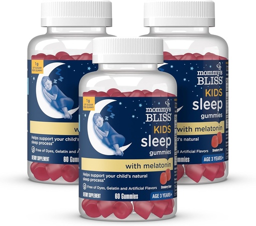 [BRSW22QOBBYQEGT5] Mami's Bliss Kids Sleep Gummies with Melatonin, Support Your Natural Sleep Process, Age 3 Years to Adults, Strawberry Flavor, 1G of Sugar, 60 Gummies (Pack of 3)