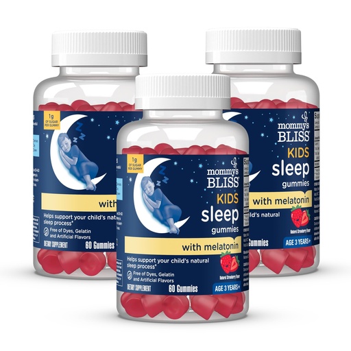 [BRSW22QOBBYQEGT5] Mommy's Bliss Kids Sleep Gummies with Melatonin, Support Your Natural Sleep Process, Age 3 Years to Adults, Strawberry Flavor, 1G of Sugar, 60 Gummies (Pack of 3)