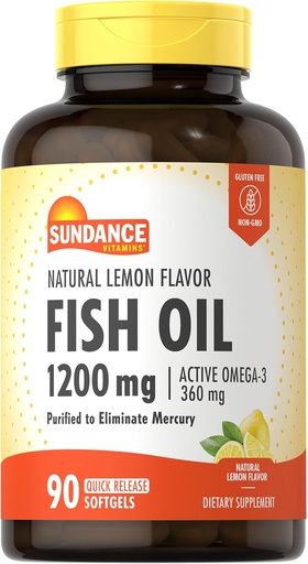 [BRSROBAYDECBMDL2] Sundance Fish Oil Softgels 1200mg | 90 Count | Active Omega-3 ilə | Daimi Limon Flavor - Eliminate Mercury'ya qarşılıq - Gluten Pulsuz