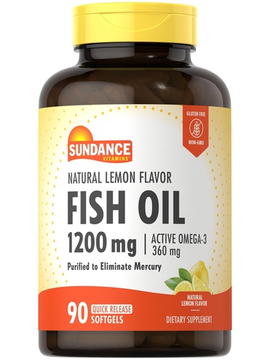 [BRSROBAYDECBMDL2] Sundance Fish Oil Softgels 1200mg | 90 Count | with Active Omega-3 | Natural Lemon Flavor | Purified to Eliminate Mercury | Non-GMO and Gluten Free Supplement