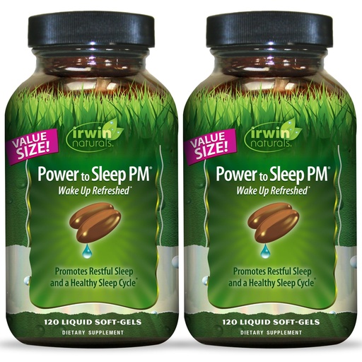 [BRSWKZT6BR6R6C3E] Irwin Naturals Power to Sleep PM – Natural Sleep Aid with Melatonin, Ashwagandha, Valerian, GABA & L-Theanine – Promotes Relaxation & Restful Sleep Sleep Cycle – 120 Liquid Soft-Gels (2 Pack)