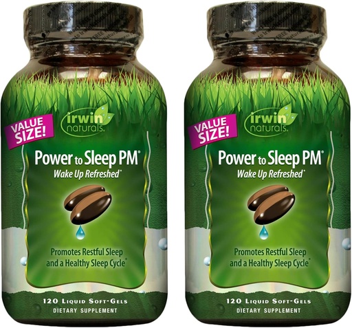 [BRSWKZT6BR6R6C3E] Irwin Naturals Power to Sleep PM - 120 Liquid Soft-Gels, Pack of 2 - with Melatonin, GABA, Ashwagandha, Valerian Root &amp; L-Theanine - 120 Total Servings
