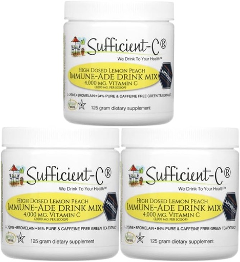 [BRSWYHAHOR7A423V] Sufficient-C High Dose Вітамін C лимон Peach Immune-Ade Пити суміш - 125 грам Три (3) Pack