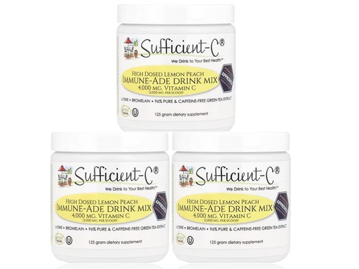[BRSWYHAHOR7A423V] Sufficient-C High Dose Vitamin C Lemon Peach Immune-Ade Drink Mix - 125 gram Three (3) Pack