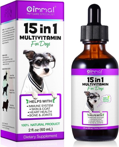 [BRSRAHQ6DMIQAEI2] Multivitamine de chien liquide - 15 vitamines de chien en 1 Multivitamine, soutenir la peau et le manteau, le coeur, les os et la santé articulaire, les vitamines et suppléments pour animaux de compagnie (2 Fl Oz)