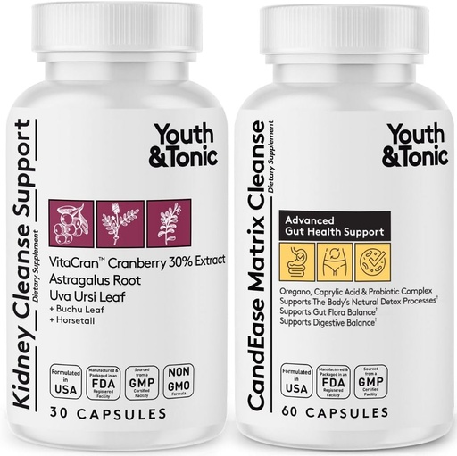 [BRSWYAT2CUIGOET4] Youth & Tonic CandEase Matrix Pills & Kidney Cleanse Bundle 2 Pack | Supports Body Cleansing and Maintains Urinary Tract & Bladder Health