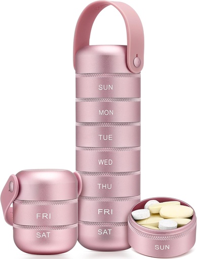 [BRSROEL3BAMA2EQ3] Zannaki Metal Weekly Pill Organizer, Large Travel Pill Box 7 Day, Waterproof Daily Pill Case with Silicone Handle, Aluminum Alloy Portable Pill Holder Container for Vitamin, Medicine, Supplement,Pills