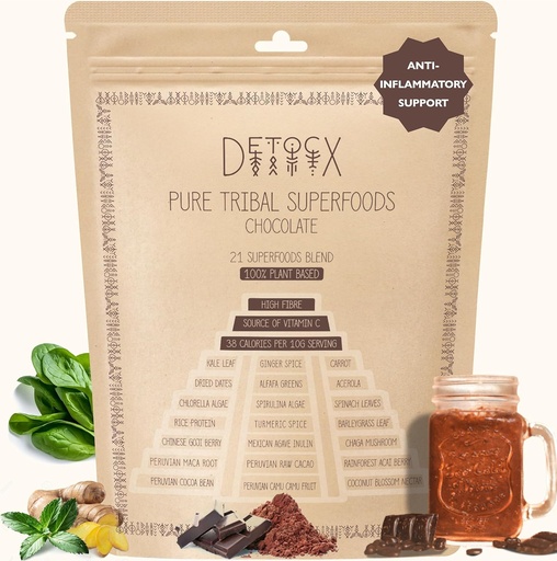 [BRSRO2YLOJ5GC23J] 21 Supergreens Powder | Chocolate | Energy | Digestion |Superfoods | Organic,Probiotic,Prebiotic,Fibre,Vitamins, Minerals |Gluten&Dairy&Soy Free| Vegan| 30+ Servings/8.82oz