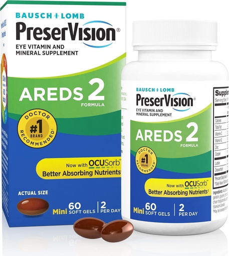 [BRSWIHAIBF6WMHY7] PreserVision AREDS 2 Vitaminas Oculares, #1 Eye Doctor Recomendado Marca, Lutein y Zeaxanthin Suplemento con vitamina C, vitamina E, zinc y cobre, 60 Softgels (Minigels)