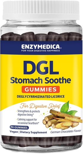 [BRSW2AYEC4FAIA3U] Enzymedica, DGL Stomach Soothe, Deglycyrrhizinated Licorice Gummies for Digestive Support & Gut Health, Chocolate, 74 Count