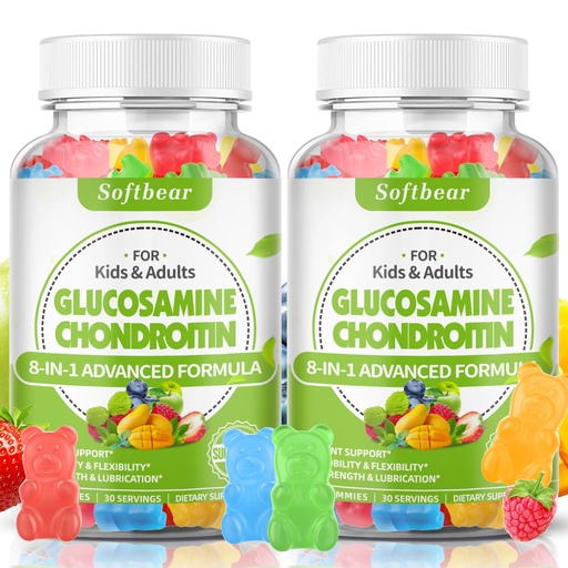 [BRSRAYAKB4CREHLO] softbear Glucosamine Chondroitin Gummies with MSM Triple Strength, Organic Chewable Glucosamine Chondroitin Supplement for Joint Support Vegan Mixed Fruit Flavor 120 Gummies