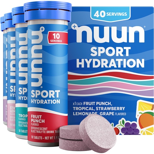 [BRSWK2YOCZ6R43A3] Nuun Sport Electrolyte Tablets with Magnesium, Calcium, Potassium, Chloride & Sodium, Gluten Free & Vegan, Mixed Flavors, 4 Pack (40 Servings Total)