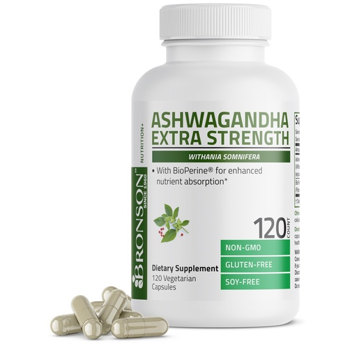 [BRSWYAI6BZ6GKFL2] Bronson Ashwagandha Extra Strength Stress & Mood Support with BioPerine - Non GMO Formula, 120 Vegetarian Capsules