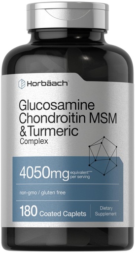 [BRSWGBAFCV5A4HLJ] Horbäach Glucosamine Chondroitin MSM | 180 Caplets | with Turmeric | Triple Strength Formula | Non-GMO & Gluten Free Supplement