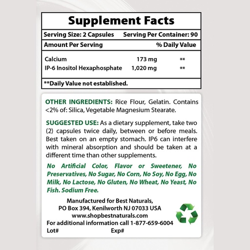 [BRSRMBQECQPAACDU] Best Naturals IP-6 510 mg & Magnesium Oxide 500 mg