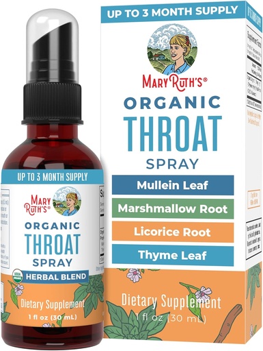 [BRSROCD6BEIQG2Q7] MaryRuth Organics USDA Organic Throat Spray with Mullein Leaf | Marshmallow Root & Licorice Root & Thyme Leaf | 4 Herbal Blend | Non-GMO | Vegan | Gluten Free | 1 Fl Oz | Up to 100 Servings