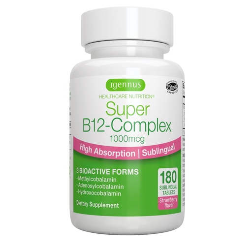 [BRSW2FL7DEGROHL5] Igennus Sublingual Vitamin B12 Complex 1000mcg, Methylated Methylcobalamin, Adenosylcobalamin & Hydroxocobalamin, High Absorption & Clean, 180 Servings, Sugar-Free & Vegan