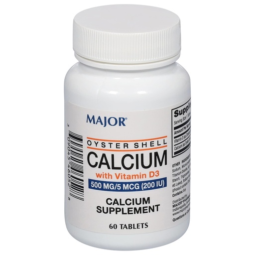 [BRSWIZY5BZ4ACDLI] Major Oyster Shell Calcium with Vitamin D3 500 mg / 5 mcg (200 IU) - Calcium Supplement - 60 Tablets