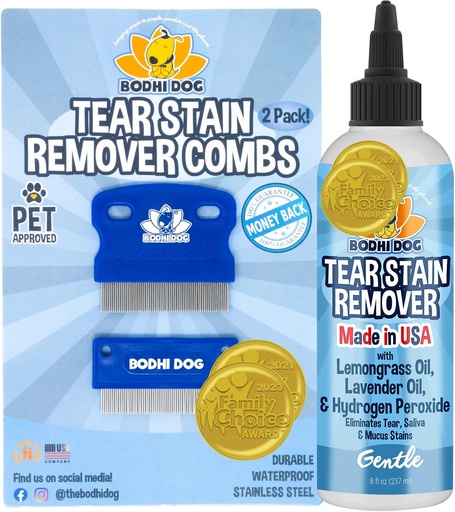 [BRSRMCD7A4HBQELB] Bodhi Dog Tear Stain Remover & Tear Stain Remover Combs - Gently Removes Stains, Dirt from Pet Eyes - Safe & Gentle on Dogs and Cats - Cleans Delicate Fur - Ideal for Grooming & Tear Stain Prevention