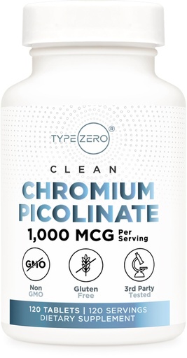 [BRSROC3YA4CWK33X] Type Zero Clean Chromium Picolinate (1000mcg) 120 Tablets, Gluten-Free | GMO-Free