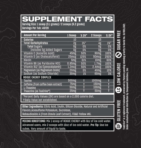 [BRSRAYA6OYNW2CLP] Rogue Energy Energy Drink Powder for Long Gaming Hours - Energy Powder for Mental Focus - Sugar & Gluten Free - Gaming Supplement with Caffeine & Vitamins - Made in USA (Blood Orange - 40 Servings)