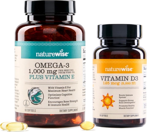 [BRSROBIPA4DQ22Q3] NatureWise High- Potency 1000mg Omega 3 s 600mg EPA, 400mg DHA, & Vitamin E & Vitamin D3 5000iu (125 mcg) Zdravé svalové funkce a imunitní podpora