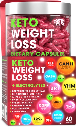 [BRSRAEDRBUGQAHTA] Keto Weight Loss Diet Pills, Natural Appetite Suppressant, Fat Burner for Women and Men with Apple Cider, Green Coffee Bean Extract, Curb Cravings & Hunger, Metabolism Booster Supplement - 60 Capsules