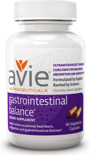 [BRSWICYPCAIAME3E] Avie NUTRACEUTICALS Gastrointestinal Balance Curcumin Supplement (60 Capsules) | Turmeric with Licorice Root & Magnesium for Heartburn, Acid Reflux, & Indigestion Relief - Gluten Free, GMP-Certified
