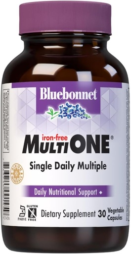 [BRSWIEATO4DRUYDY] Bluebonnet Nutrition Multi ONE (Iron-Free), Daily Nutritional Support*, Kosher Certified, Gluten-Free, Dairy-Free, Vegetarian Friendly, 30 Зеленчукови капсули, 30 Сервиз