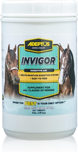 [BRSWI2QFAJ6QYFY3] Adeptus Nutrition Invigor Equine Digestive Support Supplement, Daily Prebiotic Yeast Formula with Hydrolyzed & Dehydrated Yeast, Low-Sugar Feed Topper for All Classes of Horses, 3 Lbs