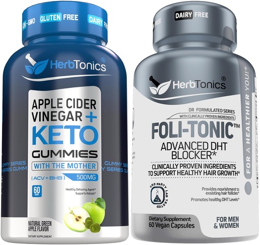 [BRSROHA6AUPRY3Y3] Herbtonics ACV Keto Gummies with The Mother & Keto BHB | Apple Cider Vinegar Gummies - Korean Red Panax Ginseng 1500mg - Foli-Tonic DHT Blocker & Hair Loss Supplement | Hair Thinning Treatment