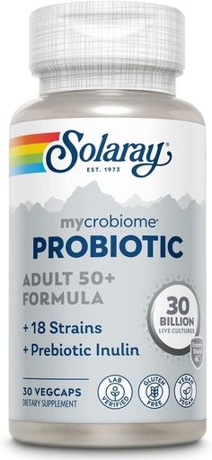 [BRSWG2QOOQPBUYLV] SOLARAY Mycrobiome Probiotic Adult 50 Plus Formula, Probiotics for Women and Men, Healthy Digestion, Metabolism, Energy, Colon and Urinary Tract Support, 30 Billion CFU, 30 Servings, 30 VegCaps