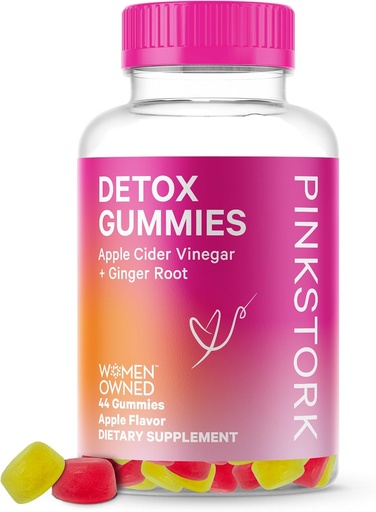 [BRSRMHAHDJ7QIDY4] Pink Stork Detox Gummies, Apple Cider Vinegar Gummies with Ginger to Help Support Bloating, Gut Health and Digestion, Chewable ACV Gummies - 44 Count, 1 pack, 0.3 pounds