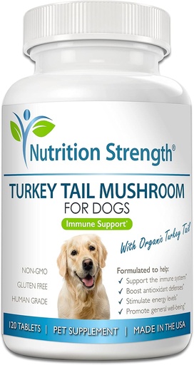 [BRSW2AACBAFWMEY6] Turkey Tail Mushroom for Dogs to Support a Strong Immune System, Promote Gut Health, Antioxidant Activity & Inflammatory Relief, Reduce Fatigue & Boost Stamina, 120 Chewable Tablets