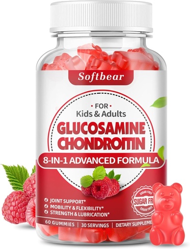[BRSROFD4CB7WOCTP] softbear Glucosamine Chondroitin Gummies, Sugar Free Glucosamine Chondroitin MSM Supplement with Elderberry Turmeric Supports Joint Health & Antioxidant, Raspberry Flavored 60 Count