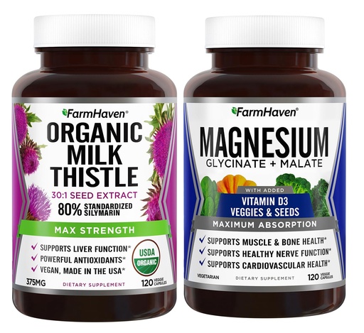 [BRSWYCY6C4GRMHLJ] FarmHaven Milk Thistle Capsules & Magnesium Glycinate & Malate Complex w/Vitamin D3