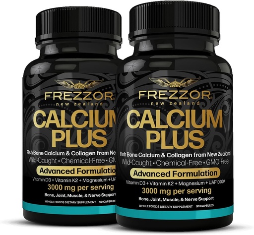 [BRSWYA36B4PRE2DD] FREZZOR Calcium Plus with UAF1000+ Super Antioxidant for Bones Health & Bone Density, Supports Healthy Body Weight, Optimal Ratio of Essential Bone Building Minerals, NZ Made, 180 caps, 2 Month Supply