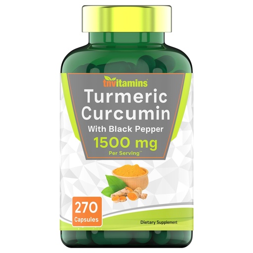 [BRSWIFQTOACWAFTY] tnvitamins Turmeric Curcumin Capsules with Black Pepper | 1500 MG - 270 Capsules | Bulk Size - 3 Month Supply! | Golden Turmeric Curcumin Supplement with Black Pepper | Non-GMO | Produced in The USA