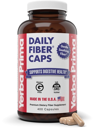 [BRSWGAAHAV6AYHQ3] Yerba Prima Daily Fiber Caps Formula, 400 Capsules - Both Soluble and Insoluble - with Psyllium Seed Husks, Acacia Gum, Apple Fiber and More - Dietary Supplement