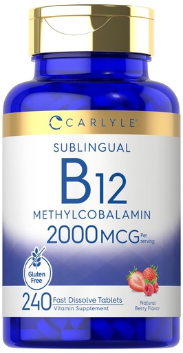 [BRSROZQTBAHBSD3P] Carlyle B12 Vitamin 2000 mcg | 240 Fast Dissolve Tablets | Sublingual Methylcobalamin | Berry Flavor | Vegetarian, Non-GMO & Gluten Free Supplement