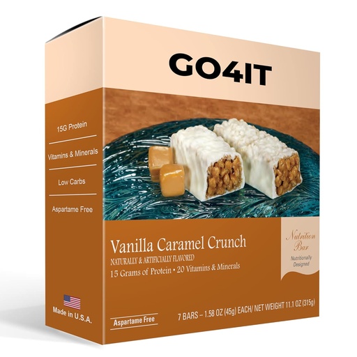 [BRSWYZIKA57RQF37] GO4IT Health Meal Replacement Bar, HIGH Protein Nutrition Bar, HIGH Fiber, LOW Calories, KETO friendly, On-the-go, Weight Loss Food Bar, 7/Box - (Vanilla Caramel Crunch)