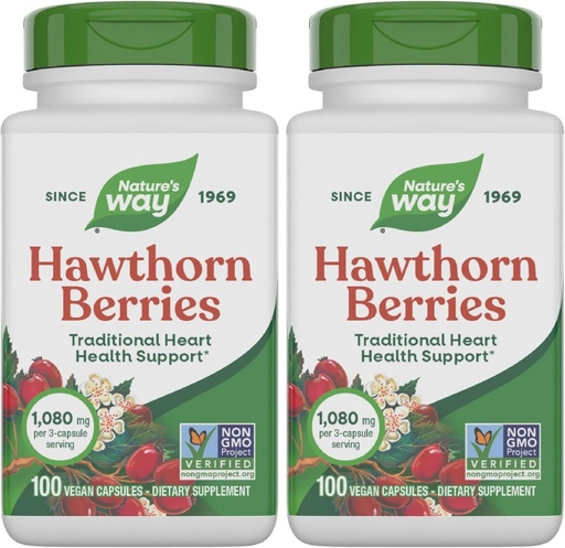 [BRSRAY3ROEORACYZ] Nature's Way Herbal Hawthorn Berries, Traditional Heart Health Support*, 100 Vegan Capsules (Packaging May Vary) (Pack of 2)